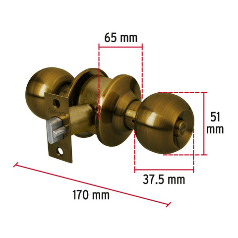 Cerradura tipo esfera para recámara, latón antiguo, HERMEX | CEPO-21R | 43470