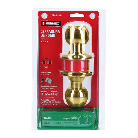 Cerradura tipo esfera para baño, latón brillante, HERMEX | CEPO-11B | 43471