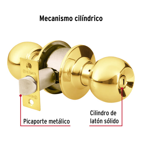 Cerradura tipo esfera para baño, latón brillante, HERMEX | CEPO-11B | 43471