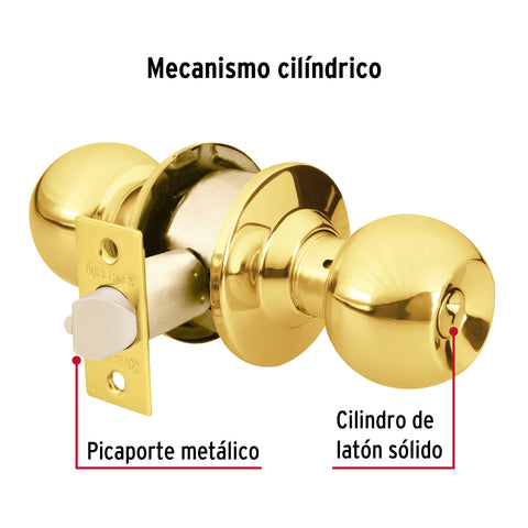 Cerradura tipo esfera para entrada, latón brillante, HERMEX | CEPO-11E | 43472