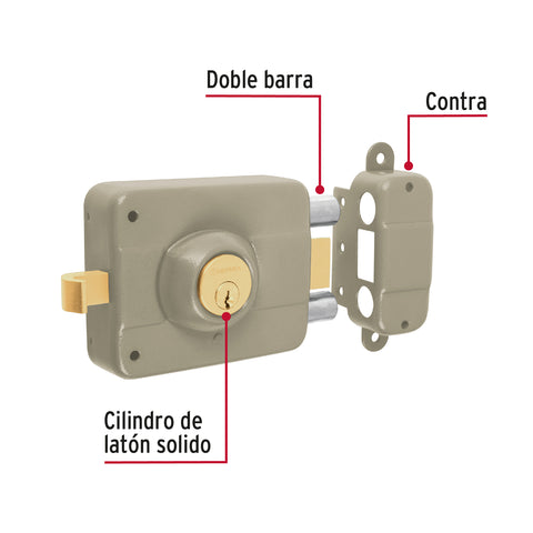 Cerradura sobreponer der 2 barras clásica, llave tradicional | CS-90D | 43482