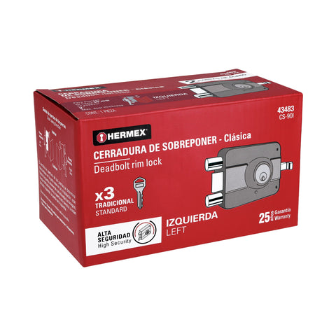 Cerradura sobreponer izq 2 barras clásica, llave tradicional | CS-90I | 43483