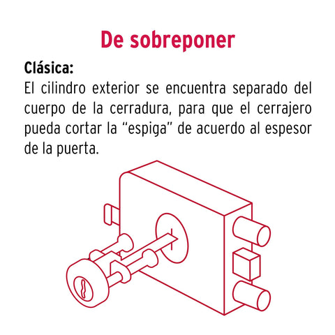 Cerradura sobreponer izq 2 barras clásica, llave tradicional | CS-90I | 43483