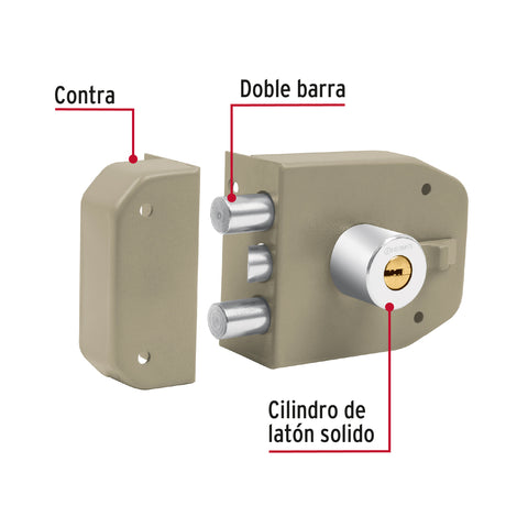 Cerradura sobreponer 2 barras instalafácil, llave puntos | CS-92 | 43484