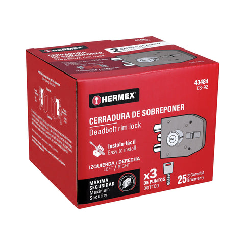 Cerradura sobreponer 2 barras instalafácil, llave puntos | CS-92 | 43484