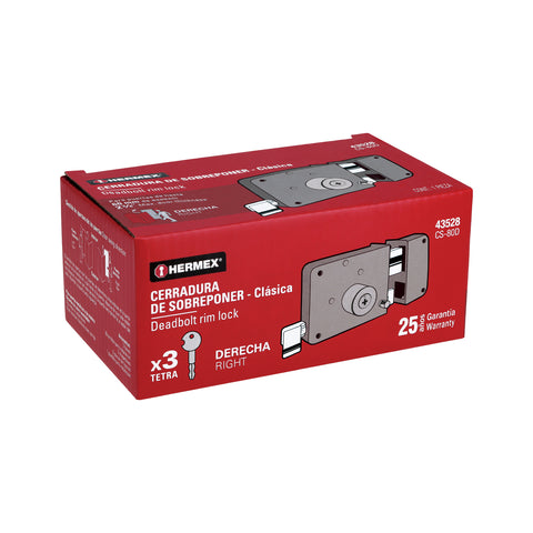 Cerradura sobreponer derecha clásica, llave tetra, caja | CS-80D | 43528