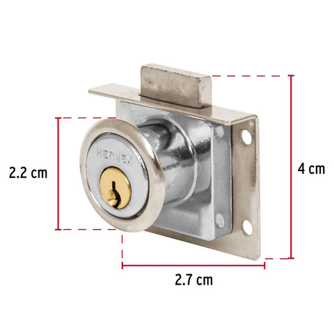 Cerradura para mueble, modelo 24, cromo, HERMEX | CM-24C | 43557