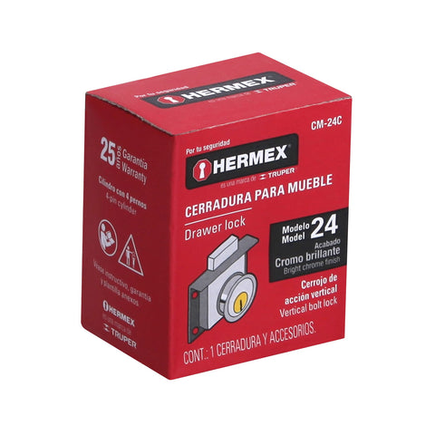 Cerradura para mueble, modelo 24, cromo, HERMEX | CM-24C | 43557