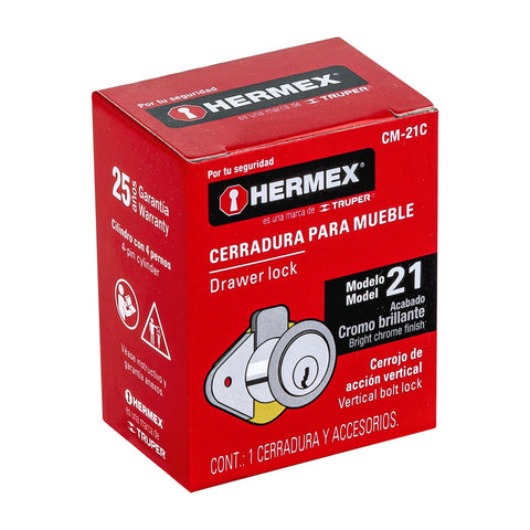 Cerradura para mueble, modelo 21, cromo, HERMEX | CM-21C | 43558