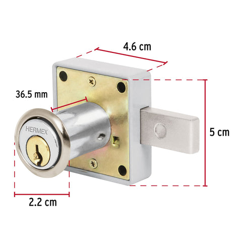 Cerradura para mueble, modelo 25, cromo, HERMEX | CM-25C | 43559