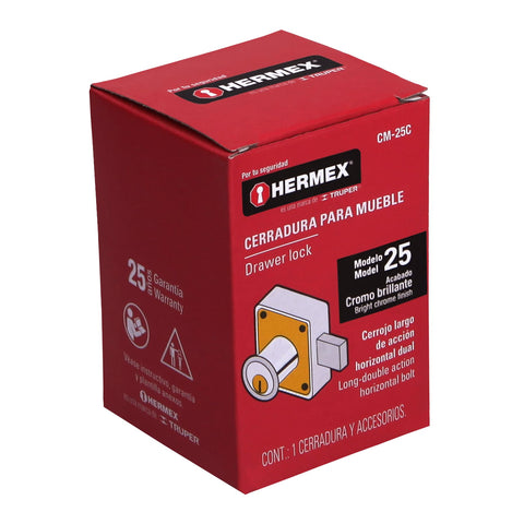 Cerradura para mueble, modelo 25, cromo, HERMEX | CM-25C | 43559