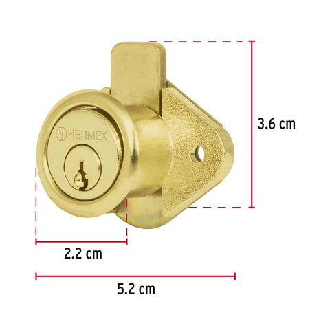 Cerradura para mueble, modelo 21, latón, HERMEX | CM-21L | 43566