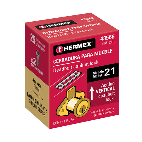 Cerradura para mueble, modelo 21, latón, HERMEX | CM-21L | 43566