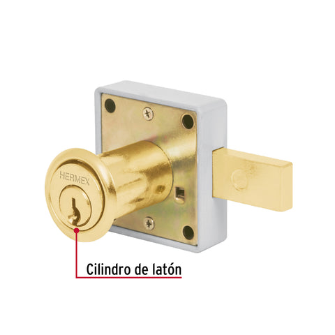 Cerradura para mueble, modelo 25, latón, HERMEX | CM-25L | 43567
