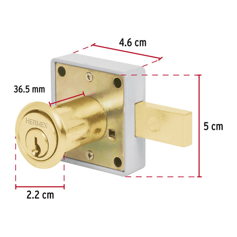 Cerradura para mueble, modelo 25, latón, HERMEX | CM-25L | 43567