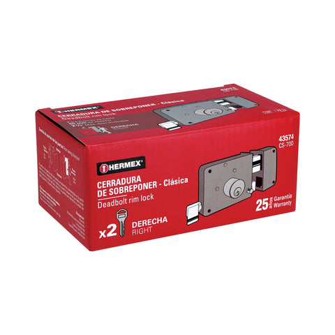 Cerradura sobreponer der clásica, llave tradicional, caja | CS-70D | 43574