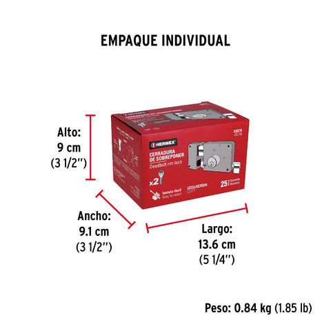 Cerradura sobreponer izq instala-fácil, tradicional, caja | CS-75I | 43575