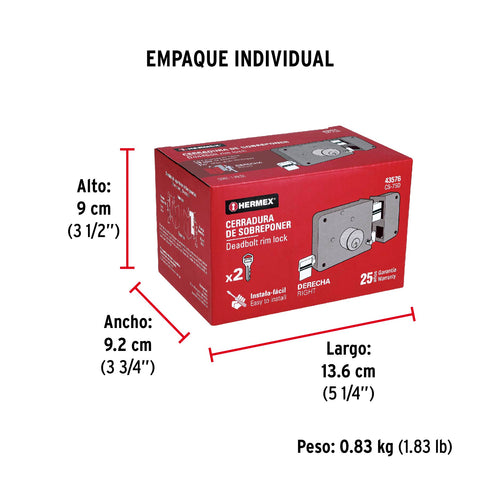 Cerradura sobreponer der instala-fácil, tradicional, caja | CS-75D | 43576