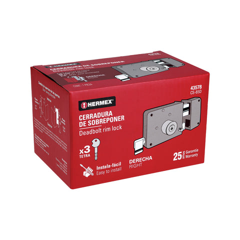 Cerradura sobreponer der instala-fácil, llave tetra, caja | CS-85D | 43578