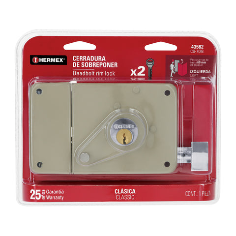 Cerradura sobreponer izq clásica, llave tradicional, blíster | CS-70IB | 43582
