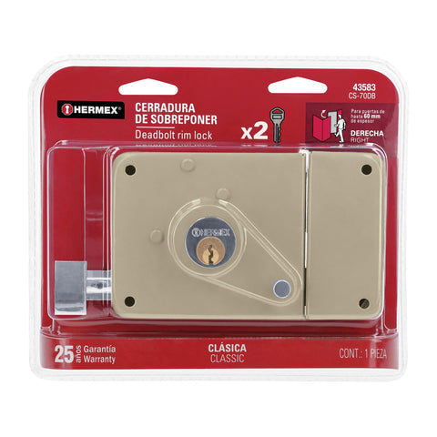 Cerradura sobreponer der clásica, llave tradicional, blíster | CS-70DB | 43583