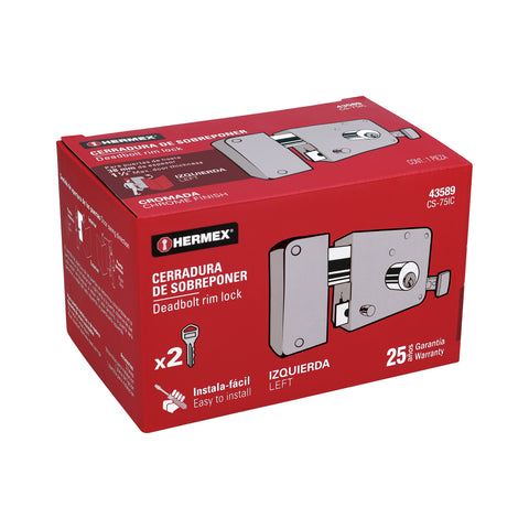 Cerradura sobreponer izq instala-fácil, cromada, tradicional | CS-75IC | 43589