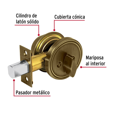 Cerrojo llave-mariposa latón antiguo, llave de puntos HERMEX | CERO-21 | 43596