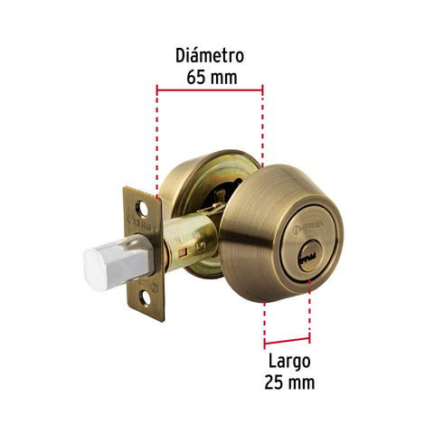 Cerrojo llave-llave latón antiguo, llave de puntos, HERMEX | CERO-22 | 43597