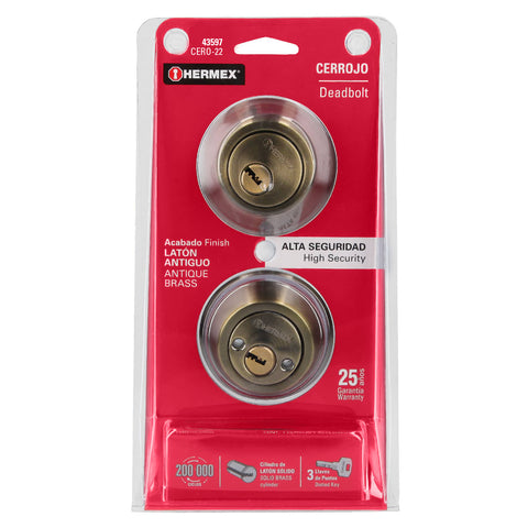 Cerrojo llave-llave latón antiguo, llave de puntos, HERMEX | CERO-22 | 43597