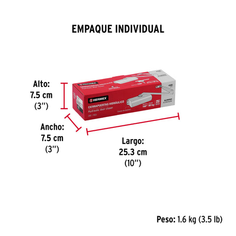 Cierrapuertas hidráulico color aluminio, HERMEX | CIPU | 43606