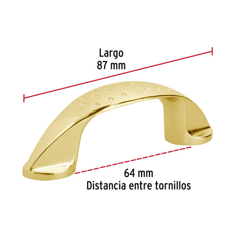 Jaladera de 64mm, línea Elipse, latón brillante, HERMEX | JAL-1221 | 43622