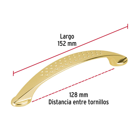 Jaladera de 128mm, línea Elipse, latón brillante, HERMEX | JAL-1223 | 43624