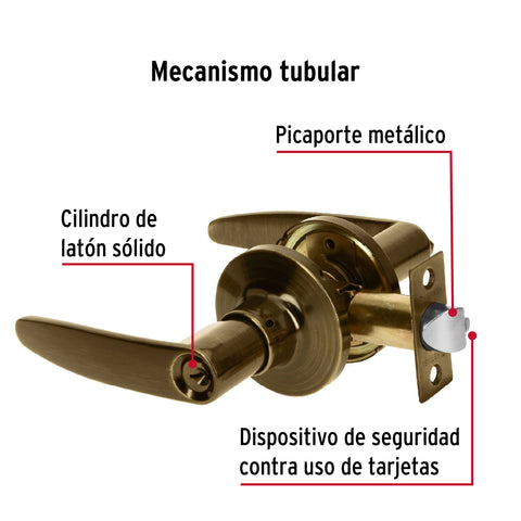 Cerradura manija 'Turín' p/recámara latón antiguo, cil latón | CEMA-2R | 43661