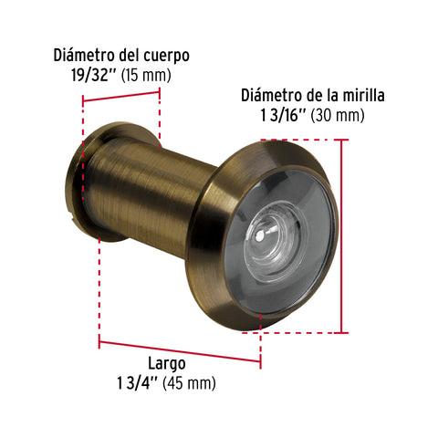 Mirilla de seguridad acabado latón antiguo, HERMEX | MIRI-2 | 43673