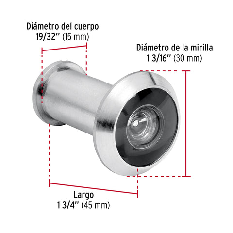 Mirilla de seguridad acabado cromo mate, HERMEX | MIRI-3 | 43674