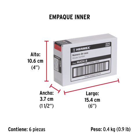 Número 8 de latón sólido 4', HERMEX | NUCH-8 | 43686