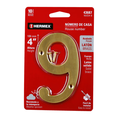 Número 9 de latón sólido 4', HERMEX | NUCH-9 | 43687