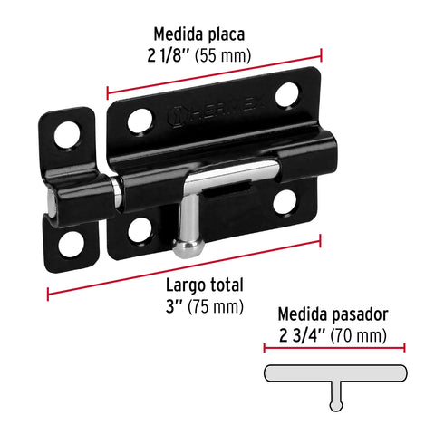Pasador de barril 3' de acero acabado negro, HERMEX | PAS-36 | 43694