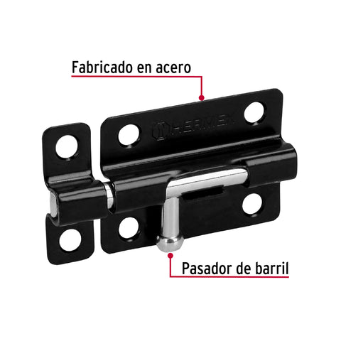 Pasador de barril 3' de acero acabado negro, HERMEX | PAS-36 | 43694