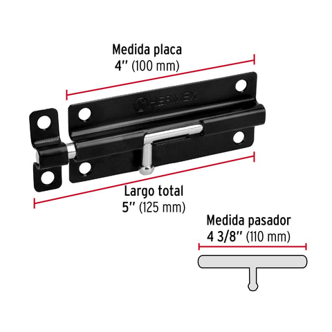 Pasador de barril 5' de acero acabado negro, HERMEX | PAS-56 | 43696