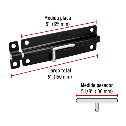 Pasador de barril 6' de acero acabado negro, HERMEX | PAS-66 | 43697