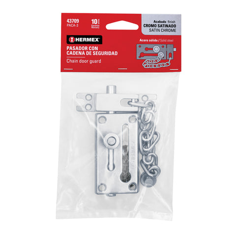 Pasador con cadena para puerta, acabado cromo mate, HERMEX | PACA-3 | 43709