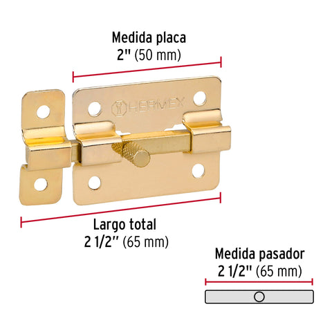 Pasador de barra plana 2' acabado latón, HERMEX | PAL-35 | 43724