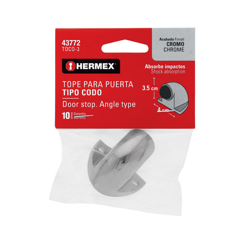 Tope tipo codo para puerta, acabado cromo, HERMEX | TOCO-3 | 43772