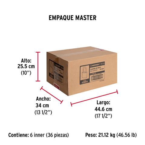 Candado de hierro 63 mm gancho largo en blíster, HERMEX | CHB-63L | 43804