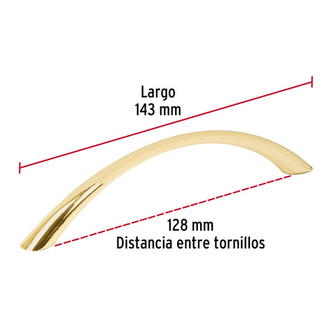 Jaladera de 128mm, línea Arco, latón brillante | JAL-0222 | 43825