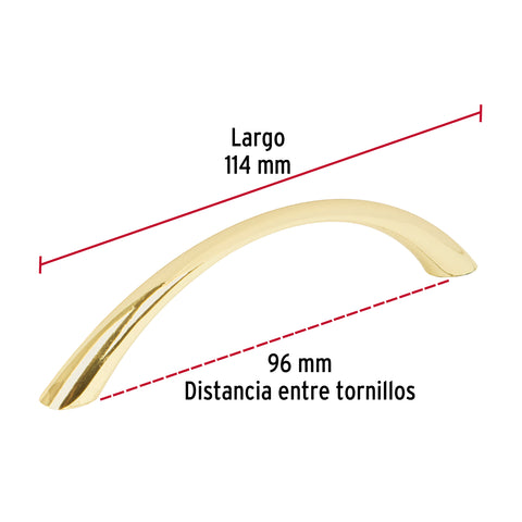 Jaladera de 96mm, línea Arco, latón brillante, HERMEX | JAL-0221 | 43826