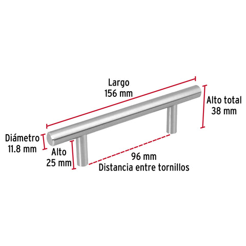 Jaladera de acero, 96mm, línea Cilindro, níquel, HERMEX | JAL-0311 | 43828