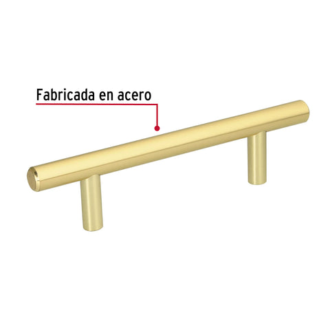 Jaladera de acero, 96mm, línea Cilindro, latón brillante | JAL-0321 | 43830