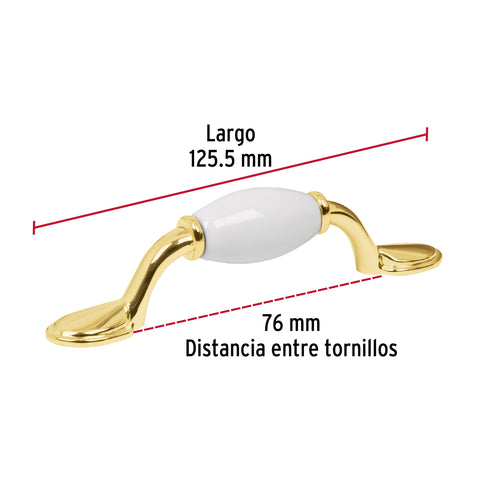 Jaladera metálica de 76 mm latón brillante, inserto cerámico | JAL-0651 | 43833